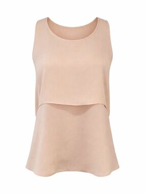 Theory ‘Sondray’ 100% Silk Crepe Texture Blush Pink Scoop Neck Layered Tank Sz S